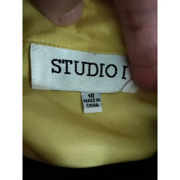 3202) Studio I Silk Yellow Black Butterfly Embroidery Cropped Pants Set Size 10 - Picture 7 of 9